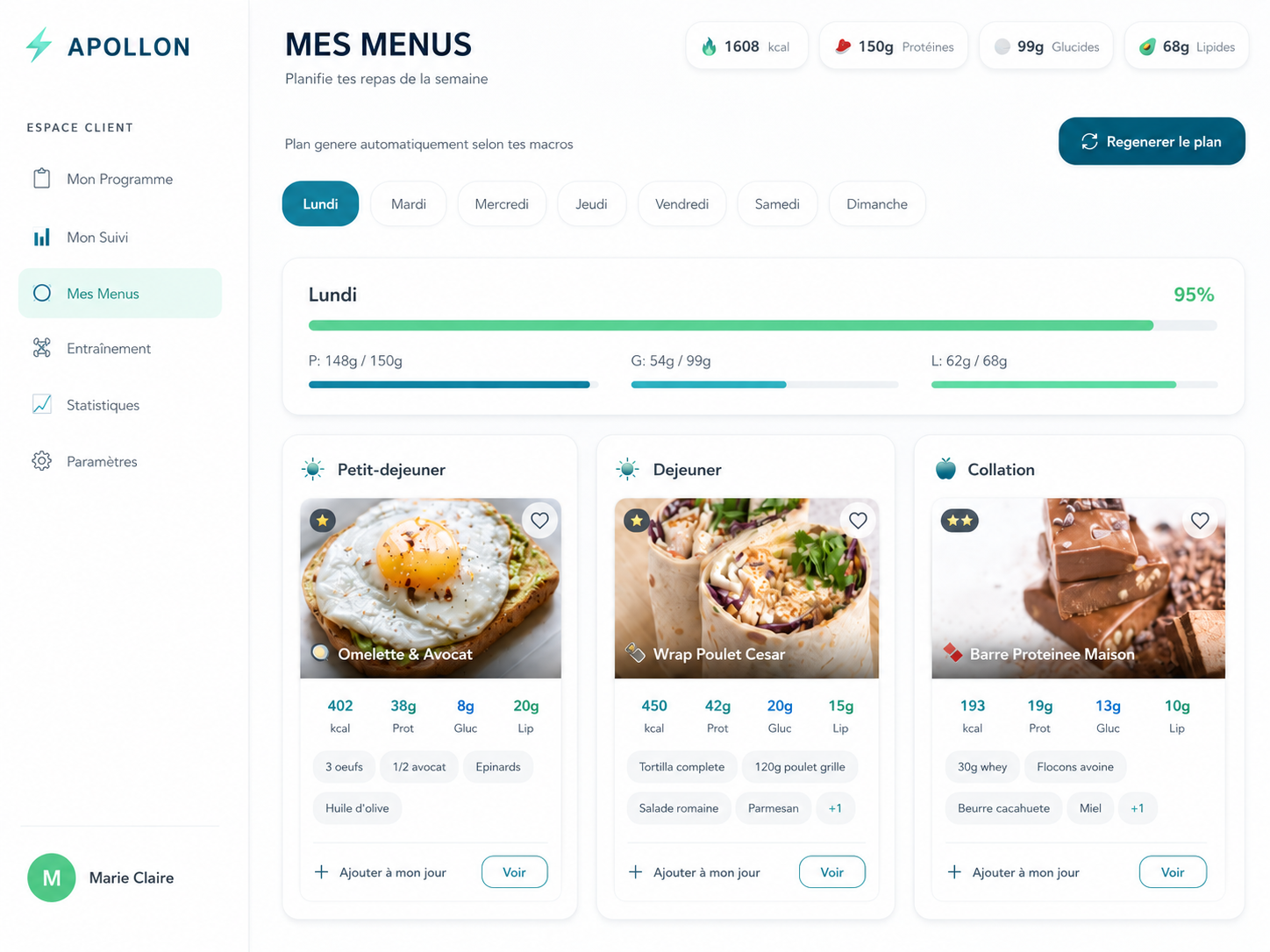 Visuel d’interface · Mes menus